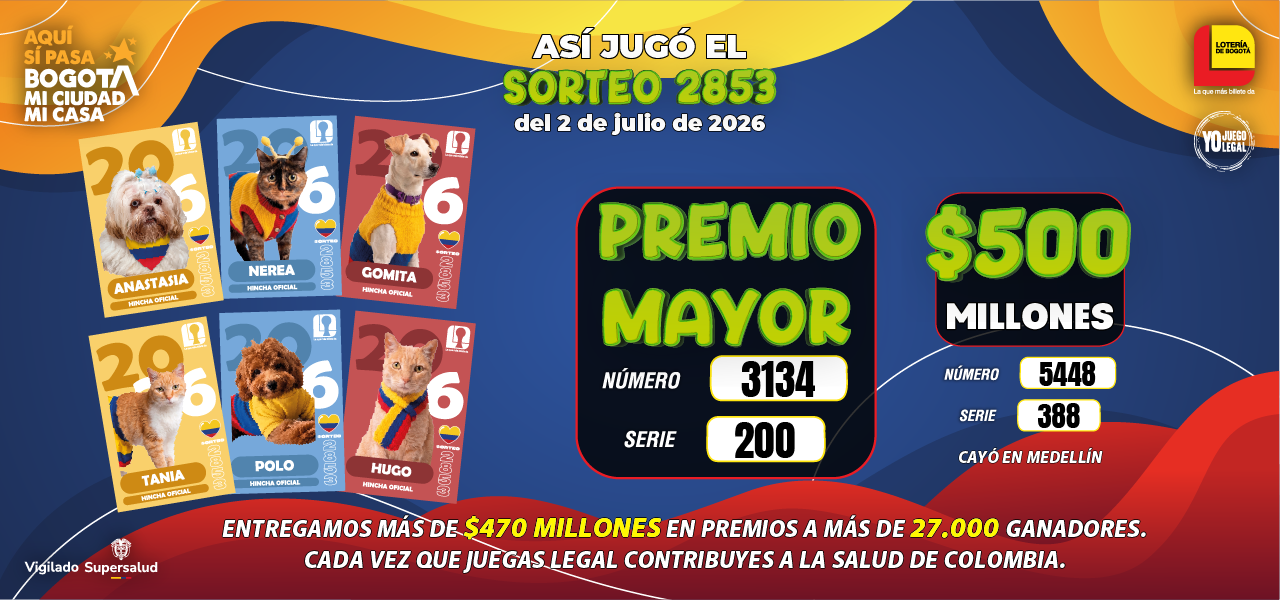 Lotería de Bogotá ultimo sorteo - Resultados del ultimo sorteo - Mascotas - Lotería - resultados - Bogotá