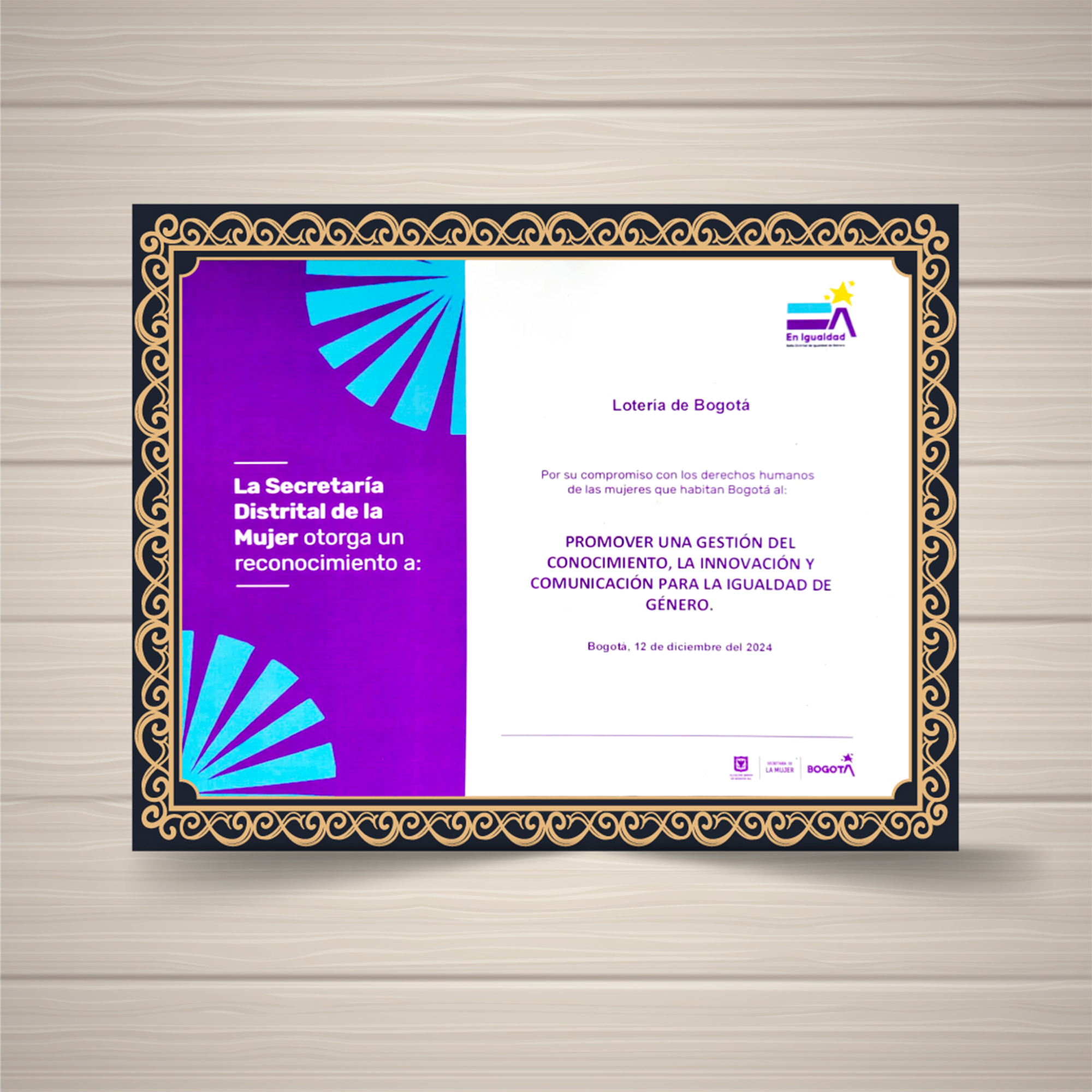 Reconocimiento-Loteria-de-Bogota-Sello-igualdad-de-genero